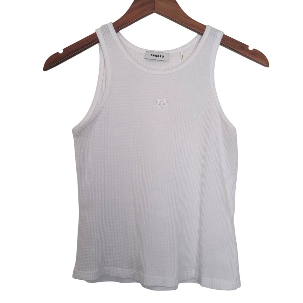 SANDRO White Waffle Knit Tank XS/Small Like-New